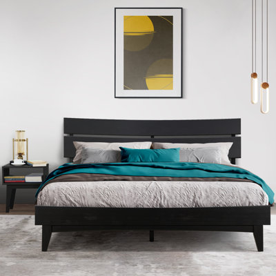 Joacima 2-Pcs Bedroom Set – Solid Wood Platform Bed Frame & Matching Nightstand, Mid-Century Modern, 800 lbs Capacity, No Box Spring Needed by George Oliver