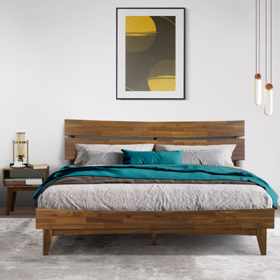 Joacima 2-Pcs Bedroom Set – Solid Wood Platform Bed Frame & Matching Nightstand, Mid-Century Modern, 800 lbs Capacity, No Box Spring Needed by George Oliver