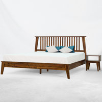 2-Pcs Bedroom Set – Jildardo Solid Wood Platform Bed Frame & Matching Nightstand, Scandinavian Rustic, 800 lbs Capacity, No Box Spring Needed " by George Oliver