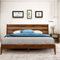 2-Pcs Jomar Bedroom Set – Solid Wood Platform Bed Frame & Matching Nightstand, Scandinavian Rustic, No Box Spring Needed by George Oliver