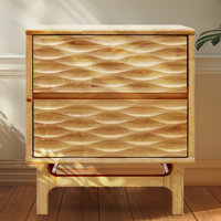 Gerrell Elara Solid Wood 2-Drawer Nightstand with Sculpted Front – Mid-Century Modern Bedside Table for Bedroom or Living Room by Millwood Pines