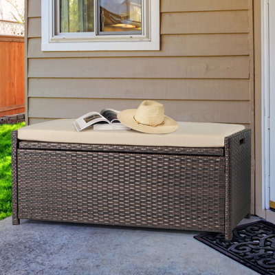 Tabatha PE Wicker Outdoor Patio Storage Bench with Cushion by Hokku Designs