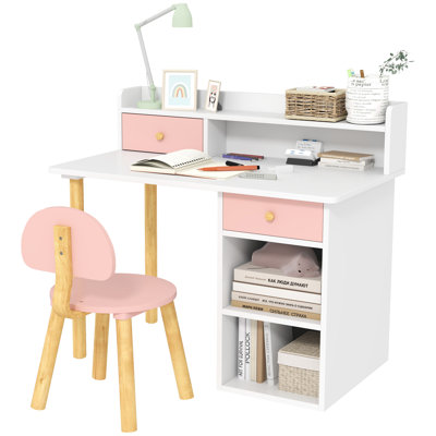 Arkeith Kids Desk and Chair Set, Kids Study Desk with Storage, Hutch, Student Writing Desk for Bedroom & Study Room, Aged 3-8 Years, Pink by Isabelle & Max