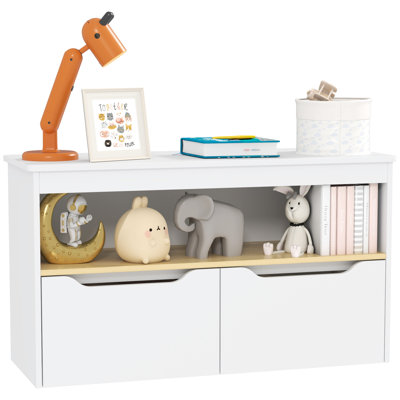 Arnell Toy Storage Organizer, Kids Bookshelf with 2 Drawers, Toy Shelf, Large Top, Toy Organizer for Bedroom, Nursery, Living Room, White