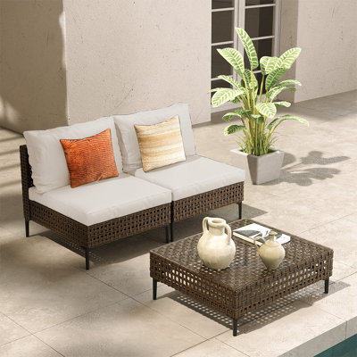 McBain Armless Wicker Sofa*2 And Coffee Table by ASCreate