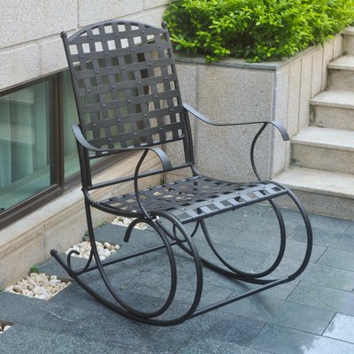Arifa Nailhead Iron Patio Rocking Chair by Lark Manor