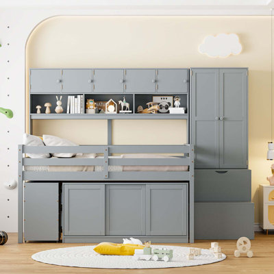 Loft Bed Big Storage With Under-Bed Desk, With Drawers And Shelves by Harriet Bee