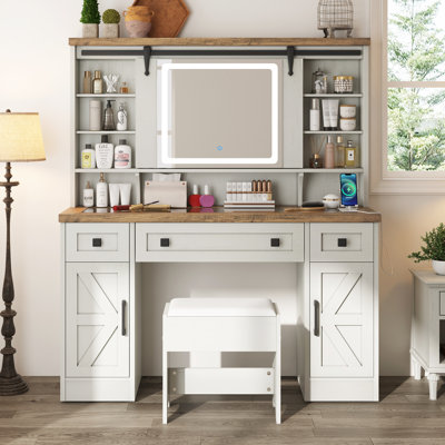 Chimira Farmhouse Makeup Vanity Desk with Sliding Mirror by August Grove
