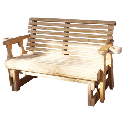 Heavy Duty 800 Lb Roll Back Treated Porch Glider Bench, 4ft, Cupholders by Amish Casual