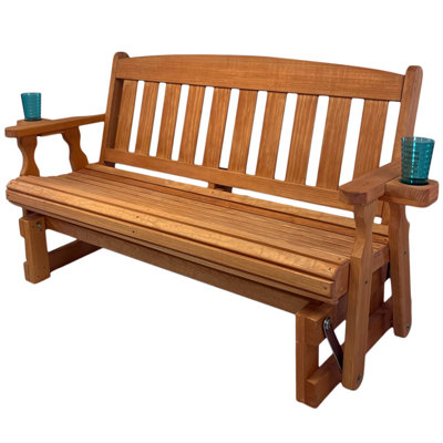 Heavy Duty 800 Lb Mission Treated Porch Glider Bench, 5ft, Cupholders by Amish Casual