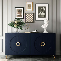 Almanza Navy Blue 4 Door Wooden Cabinet Sideboard Buffet Server With Adjustable Shelf For Office, Hallway, Kitchen And Dining Area, Living Room Modern by Latitude Run