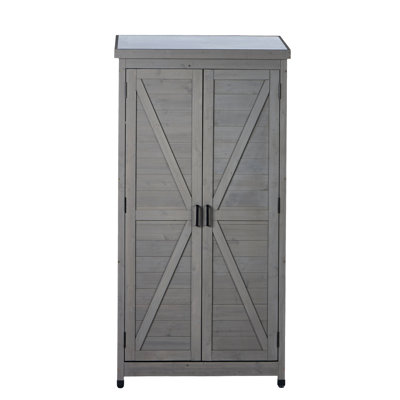 Large Outdoor Vertical Tool Cabinet With Metal Top And 3 Removable Shelves. Ideal For Storing Garden, Patio & Lawn Tools. 33"L X 18.5"W 68"H Gray Coat by ArtisanArcade