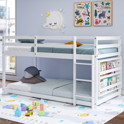 Low Bunk Bed Twin Over Twin, Floor Bunk Bed With Bookshelf&ladder by Aeloxis