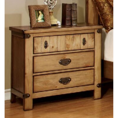 Adames 3 - Drawer Solid Wood Nightstand in Weathered Elm by Loon Peak