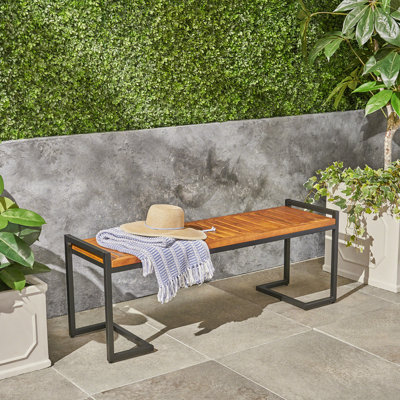 Wood Outdoor Metal Bench, 2-Person Garden Bench by All-in furniture