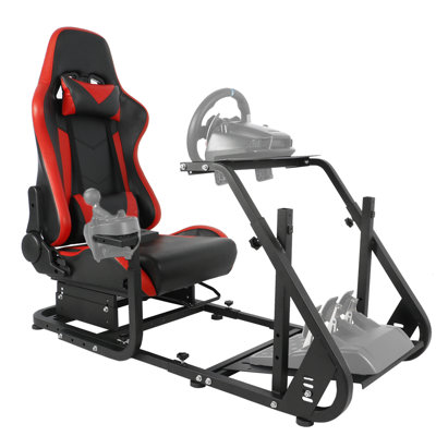 Anman Racing Simulator Cockpit Stand with red Racing Chair fit Logitech G29 G920 G923 Thrustmaster by Anman