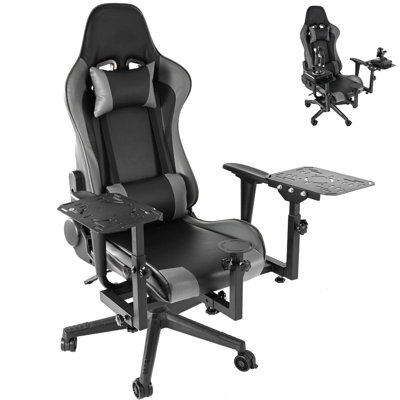 Anman Adjustable Reclining Ergonomic Faux Leather Swivel PC & Racing Game Chair in Gray/Black by Anman