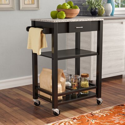 Ahseem Faux Marble with Wood Kitchen Buffet Serving Cart by Latitude Run