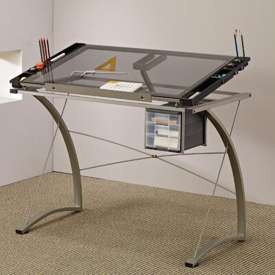Coridan Smoked Tempered Glass Drafting Table Office Desk by Latitude Run