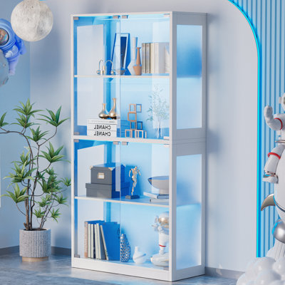 65" Display Cabinet With Glass Doors, 4 Tier Curio Cabinet With 12 Color Lights, Glass Display Cabinets For Collectibles, Toys And Books, High Display by GIODIR