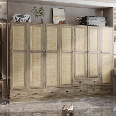 Rustic Textured Large Wardrobe With Customizable Storage - Natural Finish (106.2” W X 70.8” H X 18.9” D) by Bay Isle Home