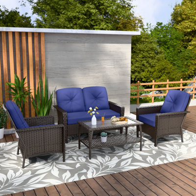 4-Person Patio Modular Wicker Deep Seating Conversation Set With Cushion