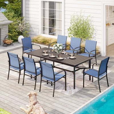 Sutiya Rectangular 8 - Person 82.6" Long Powder Coated Stainless Steel Dining Set by Wildon Home