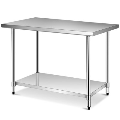 Modern Stainless Steel Food Preparation Kitchen Table, Silver by FORCLOVER