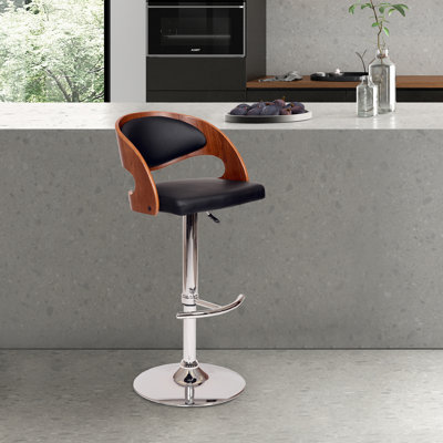Chaffins Swivel Adjustable Height Barstool in Faux Leather, Chrome Base by George Oliver