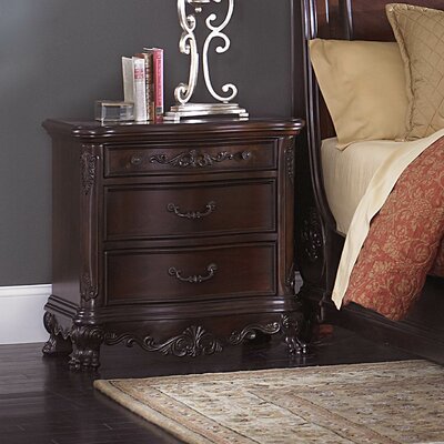 Ceja 3 - Drawer Nightstand in Cherry/Gold by Lark Manor