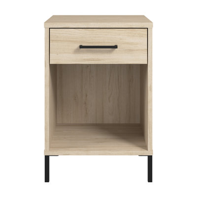 Sihi Nightstand With Drawer, Bedroom Side Table With Storage, Contemporary Design, Natural Elm Finish, Bedside, Furniture by Latitude Run
