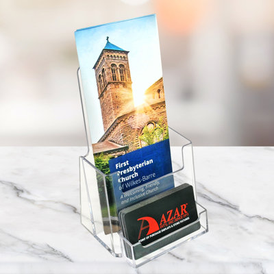 Trifold Brochure Holder w/ Business Card Pocket. Inside Dimension: 4.125"W (10 Pack) by Azar Displays