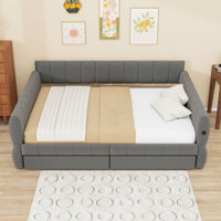 Queen Wooden Upholstered Daybed with USB Ports, Storage Drawers and Slats by Xiao Hailuo