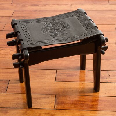 Wood and Leather Accent Stool by Bungalow Rose