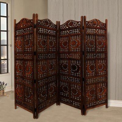 Jarett Carved Sun and Moon 4 Panel 2.3ft Room Divider