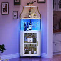Corner Wine & Bar Cabinet - Holds 50+ Bottles, Glass Holder & Adjustable Shelves, MDF