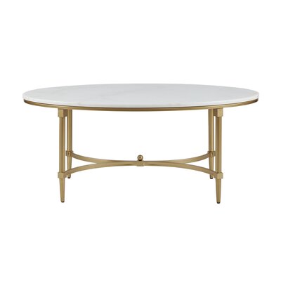 Bordeaux Gold Metal Faux Marble Top Oval Coffee Table by Madison Park Signature