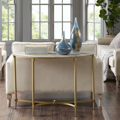 Bordeaux Marble Top Half-Moon Gold Metal Console Table by Madison Park Signature