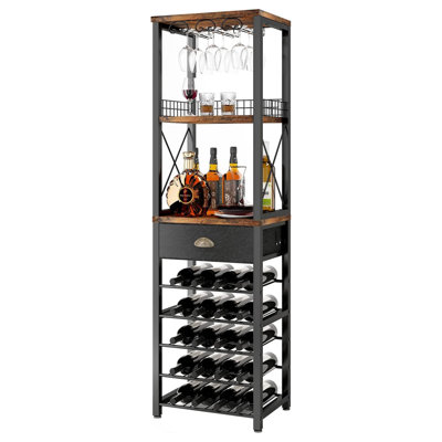 4-Tier Freestanding Floor Wine Rack & Bar Cabinet - With Tabletop, Glass Holder, Storage Drawer, Liquor/Wine Storage for Living Room by TIFONE