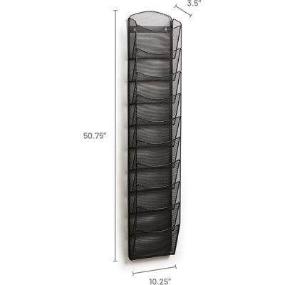 Black Commercial-Grade Steel Magazine Holder with 10 Pockets by TIFONE