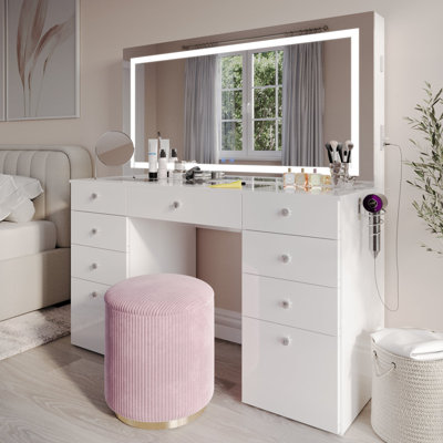 Selina Extra-Large Premium Vanity Table With Integrated Speakers And Luxury Storage by Boahaus LLC