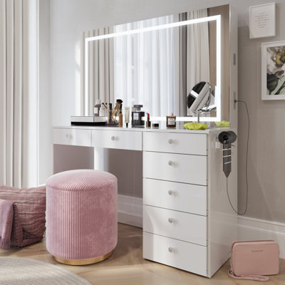 Brielle Premium Makeup Vanity With Bluetooth Speakers And Full LED Mirror by Boahaus LLC