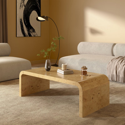 Kievie 48" W Burl Wood Coffee Table – Handcrafted Elegance with Sleek Curves by Loon Peak