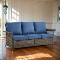 Anferney 79" Wide Patio Wicker Outdoor Sofa with Cushions with Cushions by Bay Isle Home