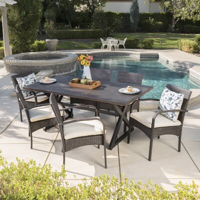 Aram 7 Piece Dining Set with Cushions by Beachcrest Home