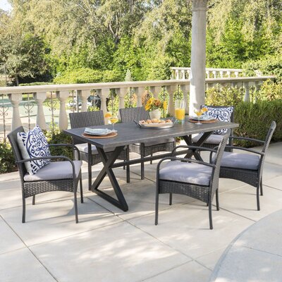 Aram 7 Piece Dining Set with Cushions by Beachcrest Home