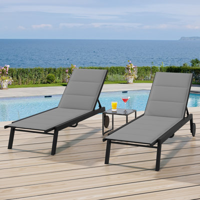 Outdoor Resin Lounge With Adjustable Back, Upholstered Fabric With Side Table