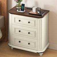 3-Drawer Nightstand With Built-In Outlets And Solid Wood Legs by Balconera