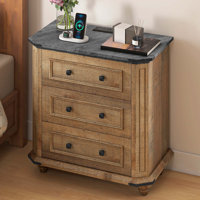 3-Drawer Nightstand With Built-In Outlets And Solid Wood Legs by Balconera