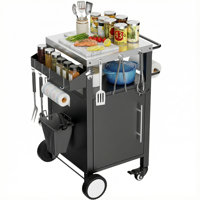 Outdoor Grill Cart with Patio Furniture, Outdoor Grill Table with Storage,Rolling Bar Cart Outdoor BBQ Cart with Hooks and Spice Rack for Grilling Acc